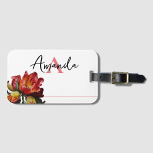 Painted Pink & Yellow Stylish Tulip Monogramed Luggage Tag