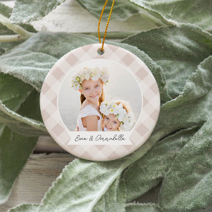 Painted Plaid Double Sided Personalized Photo Ceramic Ornament
