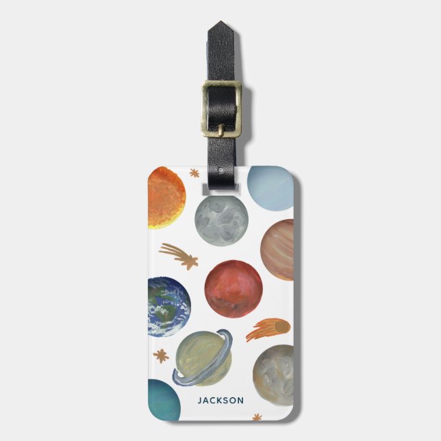 Painted Planets and Name Luggage Tag (Front Vertical)