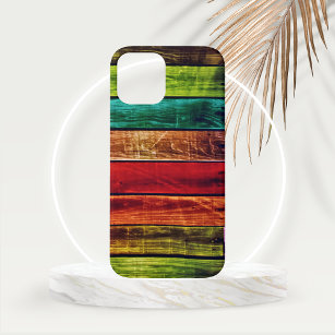 Painted Planks of Wood in Red Green Teal and More iPhone 12 Case