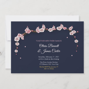Painted Plum Blossom Indigo Wedding Invitation
