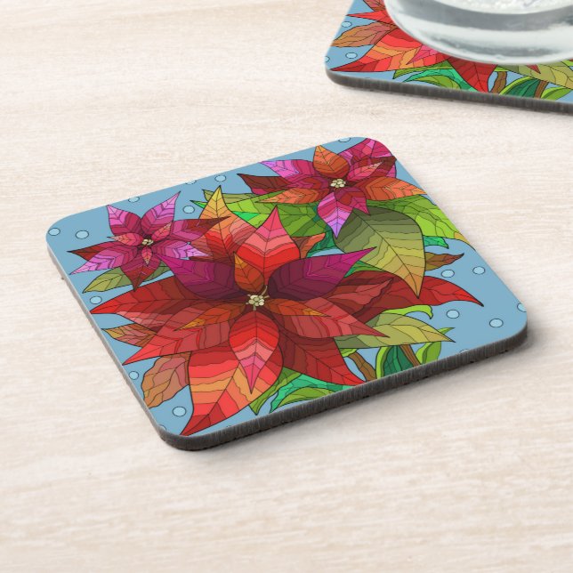 Painted Pointsettia; pretty Christmas Coaster (Left Side)