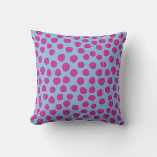 Painted Polka Dots Light Blue Fuchsia Pink Throw Pillow