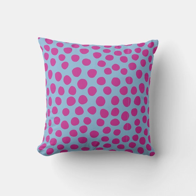 Painted Polka Dots Light Blue Fuchsia Pink Throw Pillow (Front)