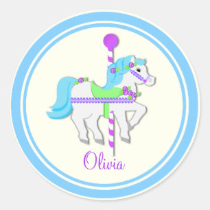 Painted Pony Light Blue and PurpleCarousel Classic Round Sticker