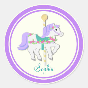Painted Pony Purple and Roses Carousel Classic Round Sticker