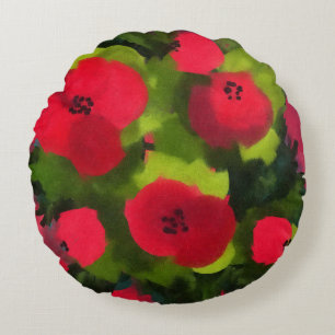 Painted Poppies   Perfect Floral Art Round Pillow