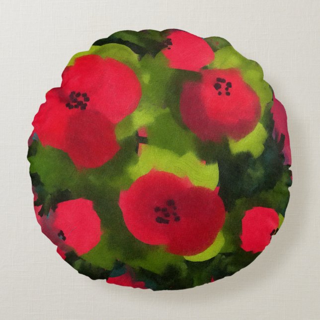 Painted Poppies | Perfect Floral Art Round Pillow (Front)