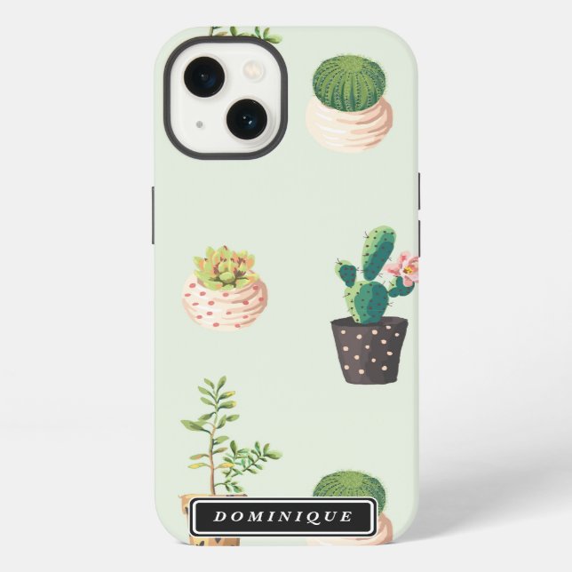 Painted Pots with Succulents & Cacti Pattern iPad iPhone Case (Back)
