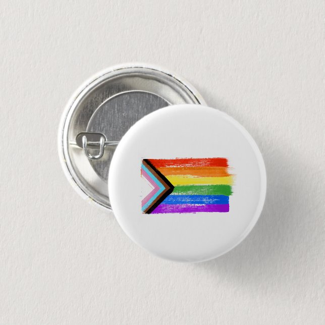 PAINTED PROGRESS PRIDE FLAG 1 INCH ROUND BUTTON (Front & Back)