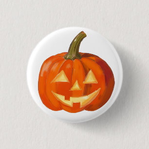 Painted Pumpkin Face 1 Inch Round Button