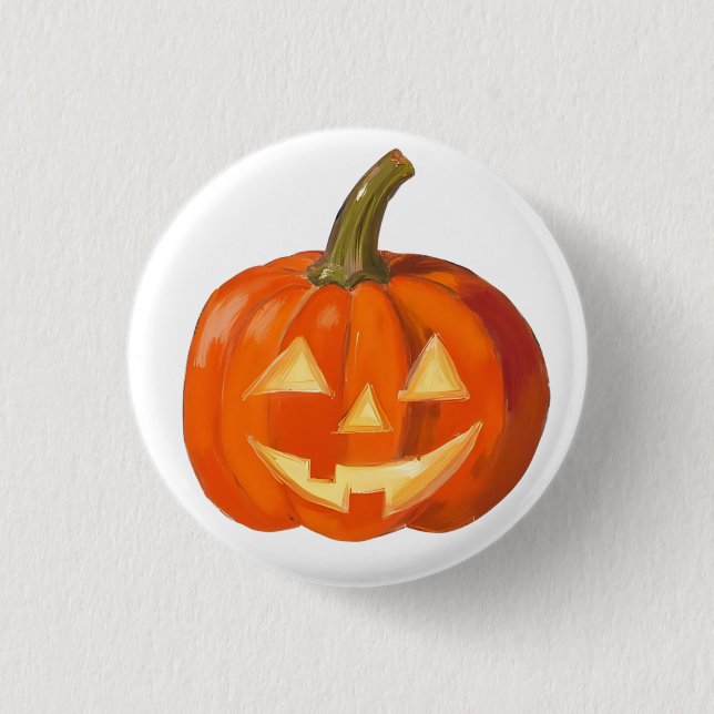 Painted Pumpkin Face  1 Inch Round Button (Front)