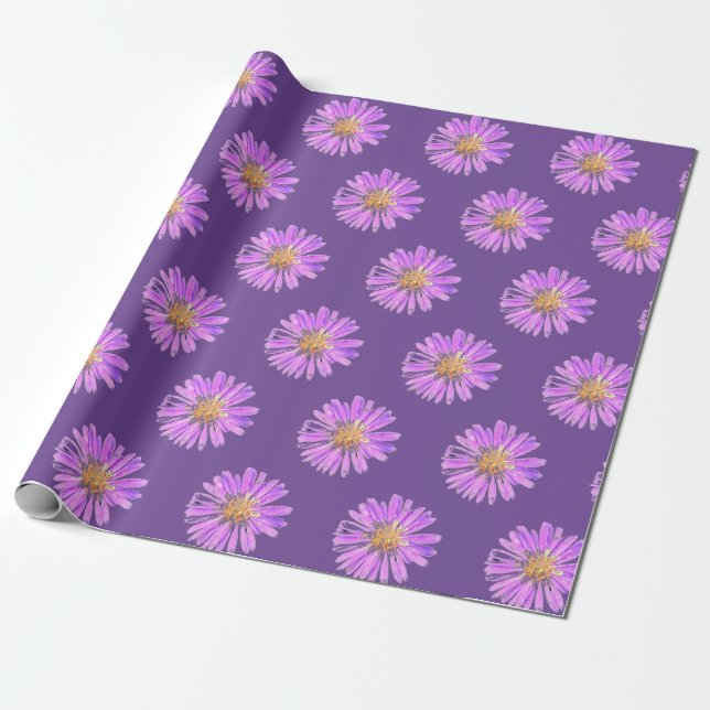Painted Purple Flower Wrapping Paper (Unrolled)