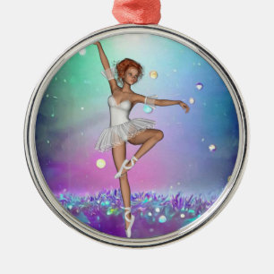 Painted Purple Grass Background & Ballerina  Metal Ornament