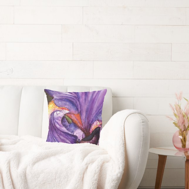 Painted Purple Iris Flower Throw Pillow (Couch)