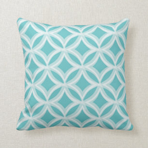 Painted Quatrefoil Pattern Aqua Blue Throw Pillow