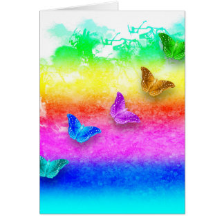 Painted rainbow butterflies vertical card