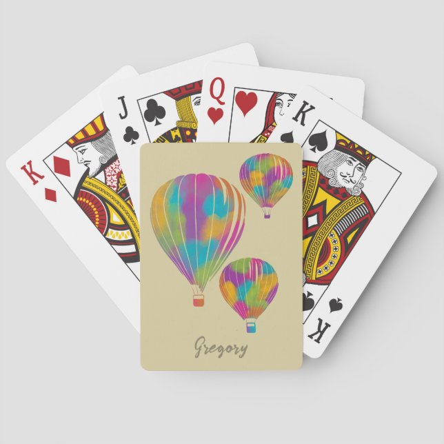Painted Rainbow Hot Air Balloons Personalized Playing Cards (Back)