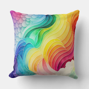 Painted Rainbow Watercolour Paint Drips Abstract Throw Pillow