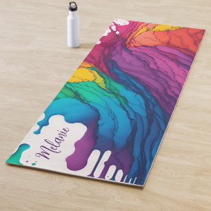Painted Rainbow Yoga Mat with Custom Name