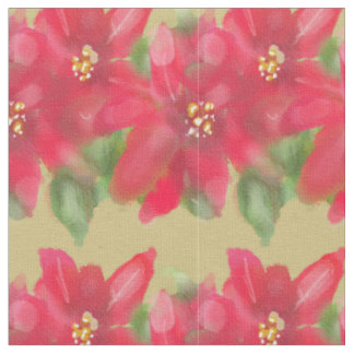 Painted Red and Green Poinsettia Christmas Design Fabric