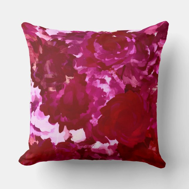 Painted Red Flowers Pillow (Front)