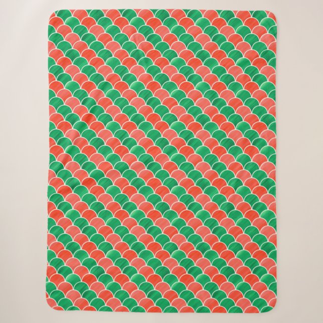 Painted Red Green Christmas Scale Pattern Sherpa Blanket (Front)