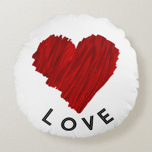 Painted Red Heart LOVE Round Pillow