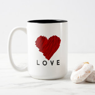 Painted Red Heart LOVE Two-Tone Coffee Mug