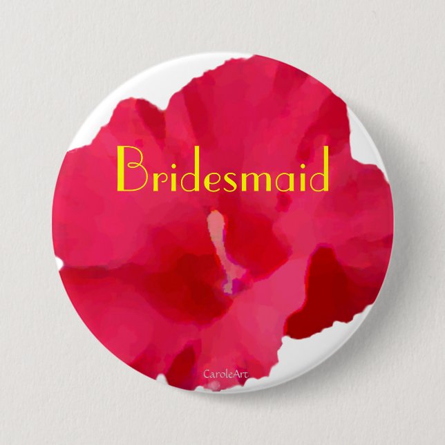 Painted Red Hibiscus 3 Inch Round Button (Front)