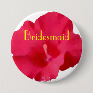 Painted Red Hibiscus 3 Inch Round Button