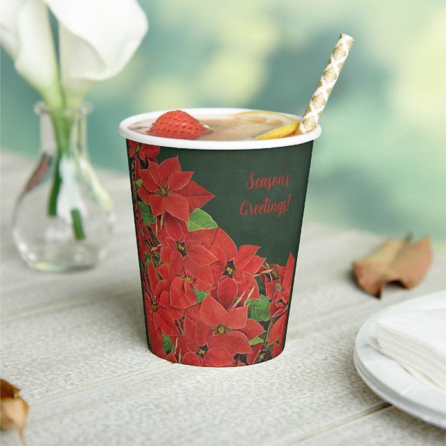 Painted Red Poinsettia Season's Greetings Paper Cups (Insitu)