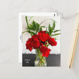 Painted Red Roses on Black and White Background Postcard