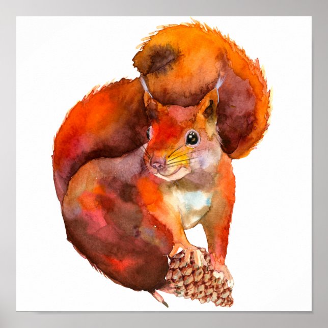 Painted Red Squirrel On Alert Poster (Front)