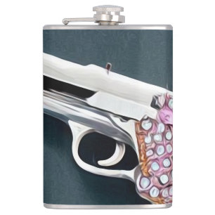 Painted Rhinestone Crystal Pistol Hip Flask