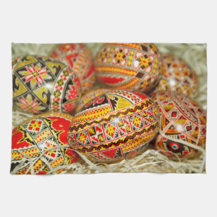 Painted Romanian Easter Eggs Kitchen Towel