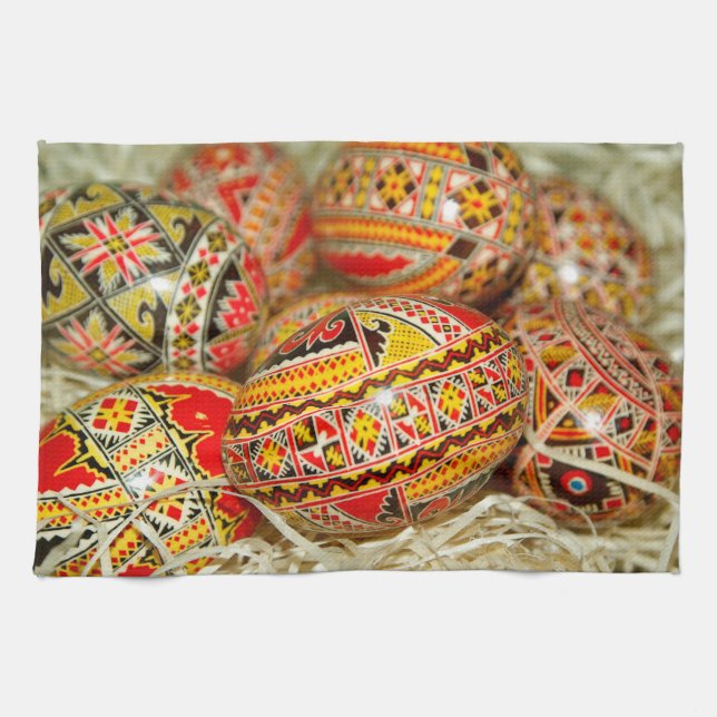 Painted Romanian Easter Eggs Kitchen Towel (Horizontal)