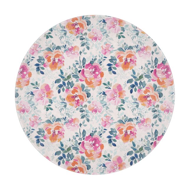 Painted Roses Pattern Cutting Board (Front)