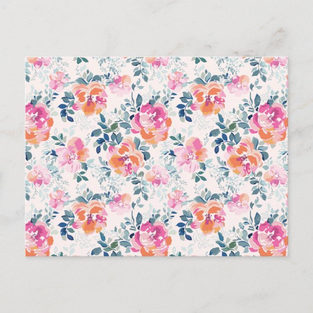 Painted Roses Pattern Holiday Postcard (Front)