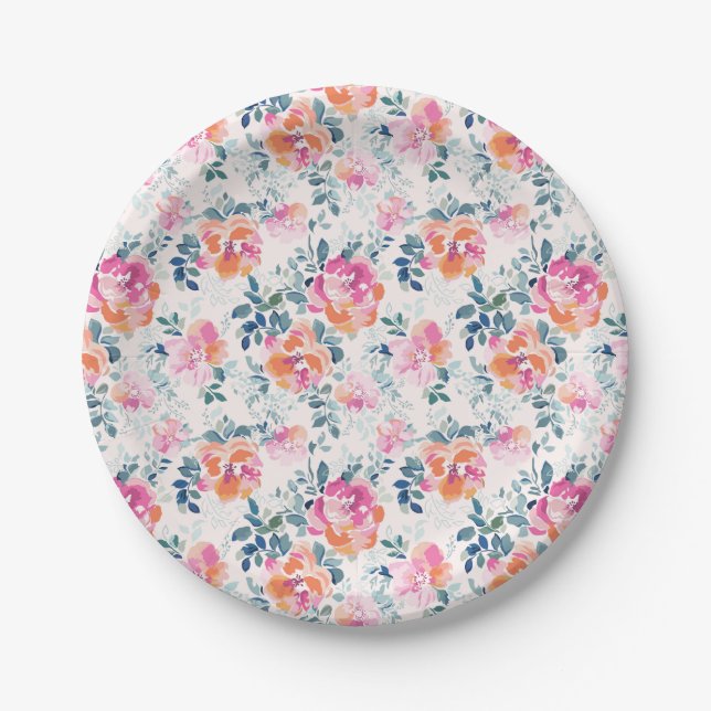 Painted Roses Pattern Paper Plate (Front)