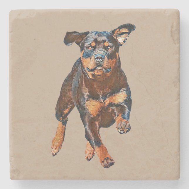 Painted Rottweiler Dog Marble Coaster (Front)