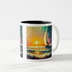 Painted Sailboat Two-Tone Mug, 11 oz  Two-Tone Coffee Mug