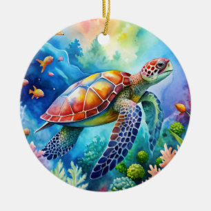 Painted Sea Turtle Ceramic Ornament