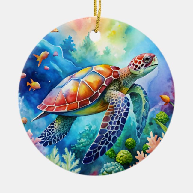 Painted Sea Turtle  Ceramic Ornament (Front)