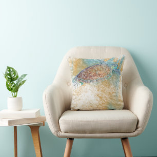 Painted Sea Turtle Throw Pillow   Beach & Coastal