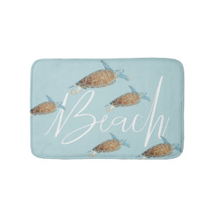 Painted Sea Turtles With "Beach" Text Bath Mat