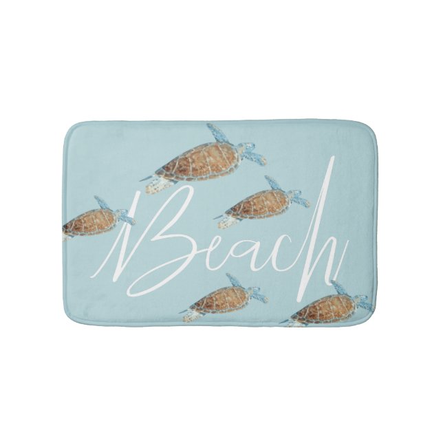 Painted Sea Turtles With "Beach" Text Bath Mat (Front)
