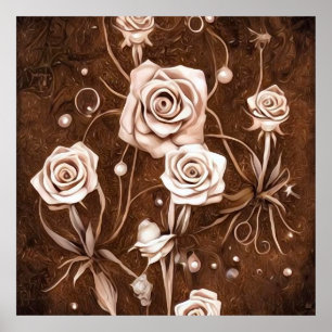 Painted Sepia Roses Poster