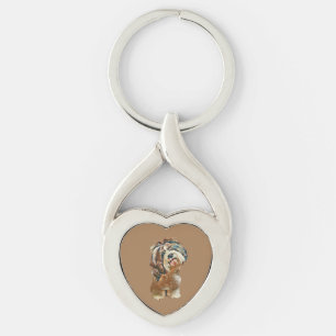 Painted Shih Tzu Heart Key Chain