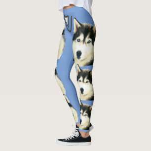 Painted Siberian Husky Pretty Blue Leggings